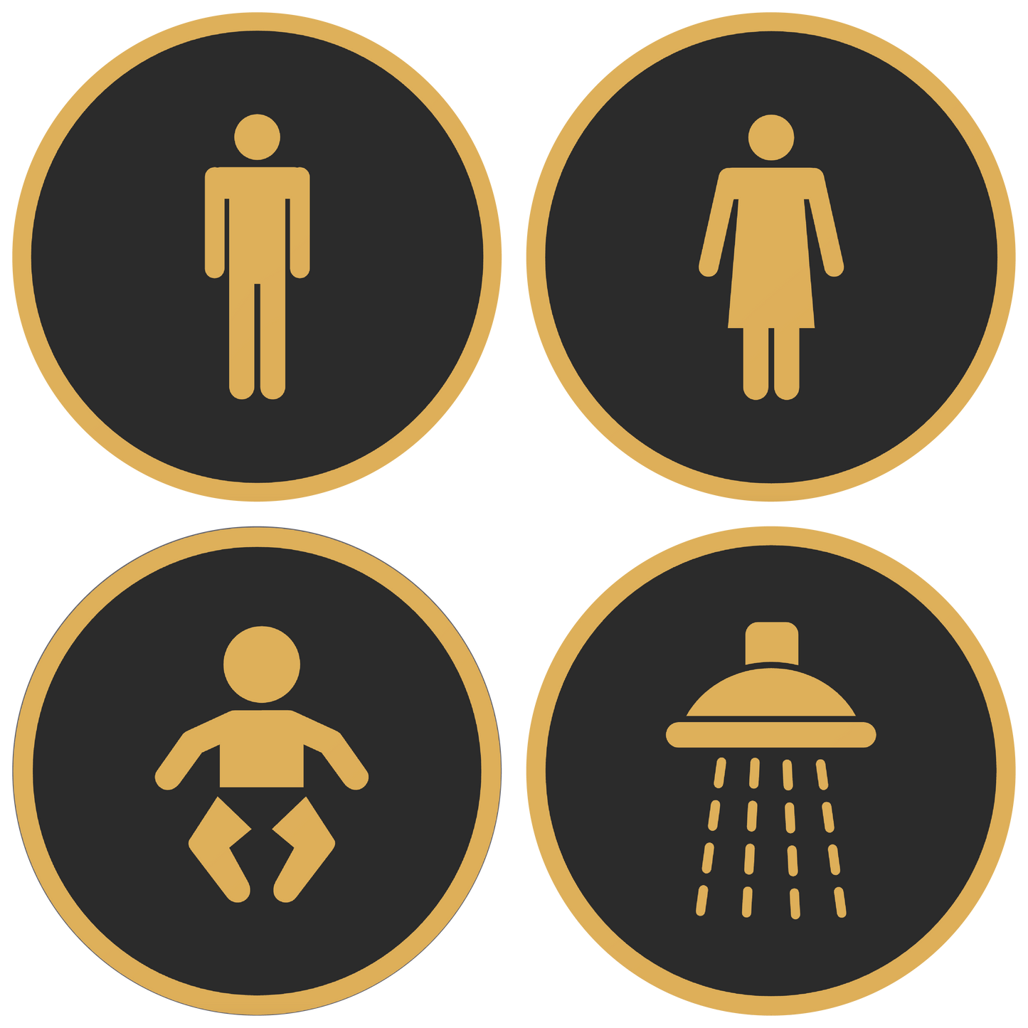 PLA toilet bordjes set 4x man vrouw baby douche Zwart-Goud 125mm