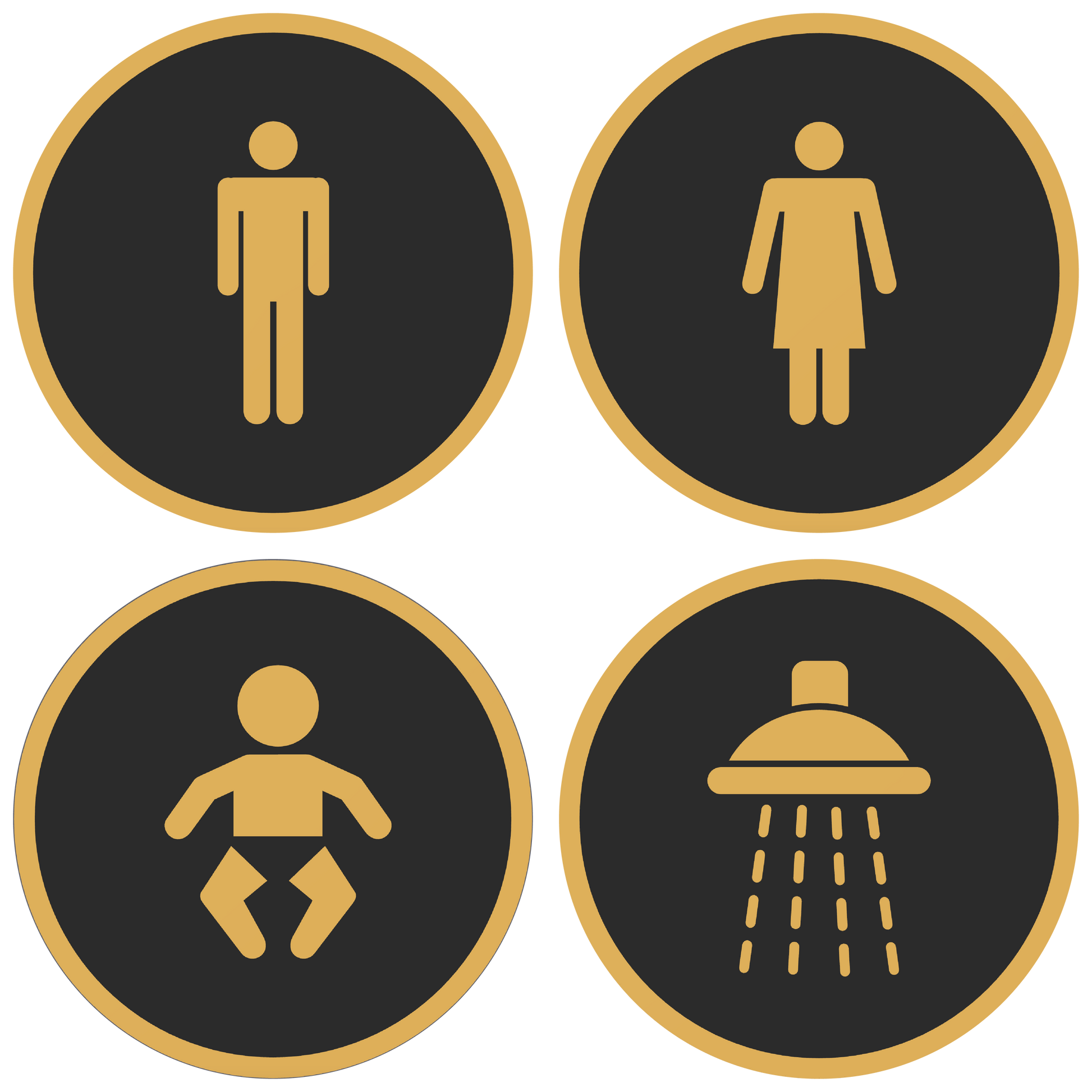 PLA toilet bordjes set 4x man vrouw baby douche Zwart-Goud 125mm