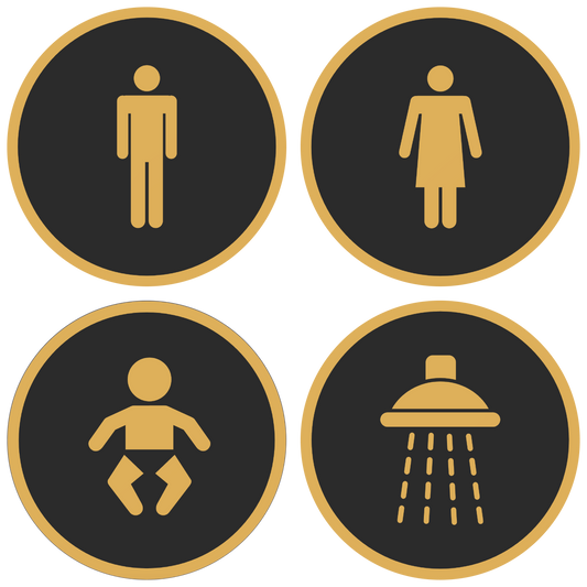 PLA toilet bordjes set 4x man vrouw baby douche Zwart-Goud 125mm