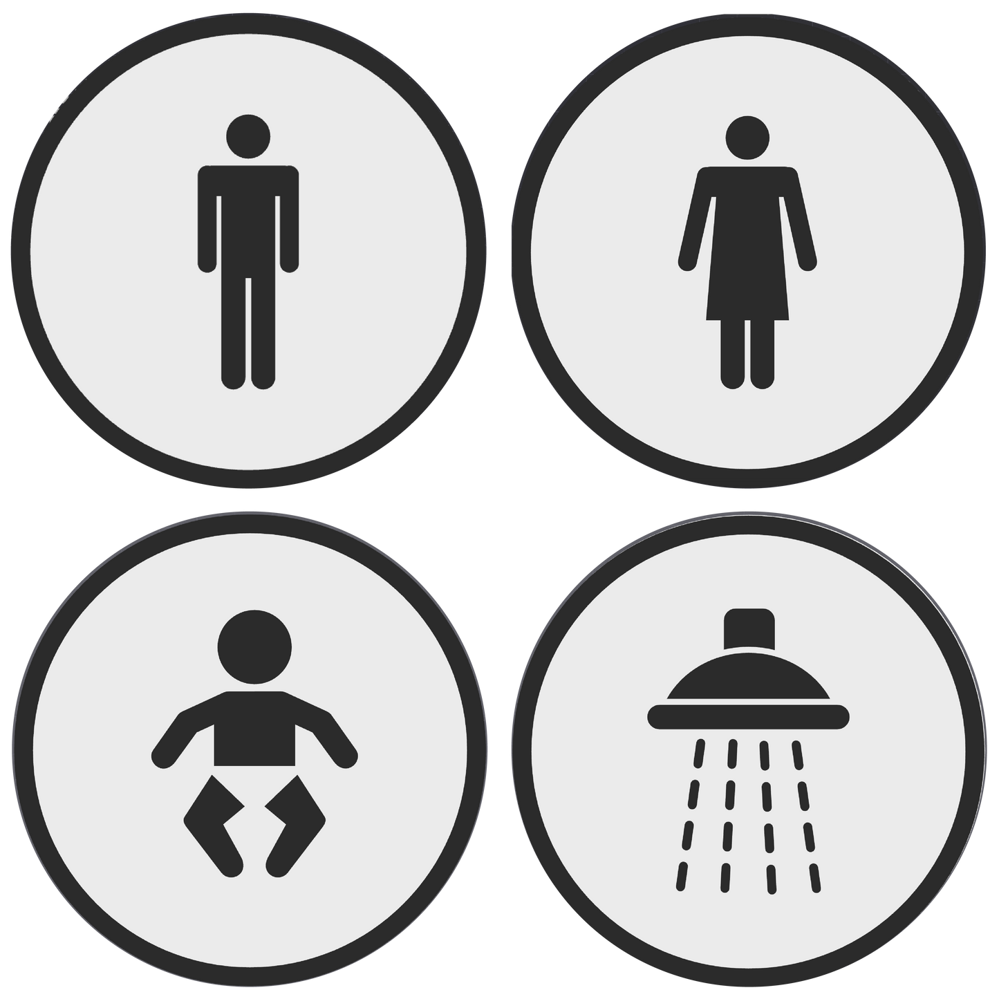 PLA toilet bordjes set 4x man vrouw baby douche Wit-Zwart 125mm