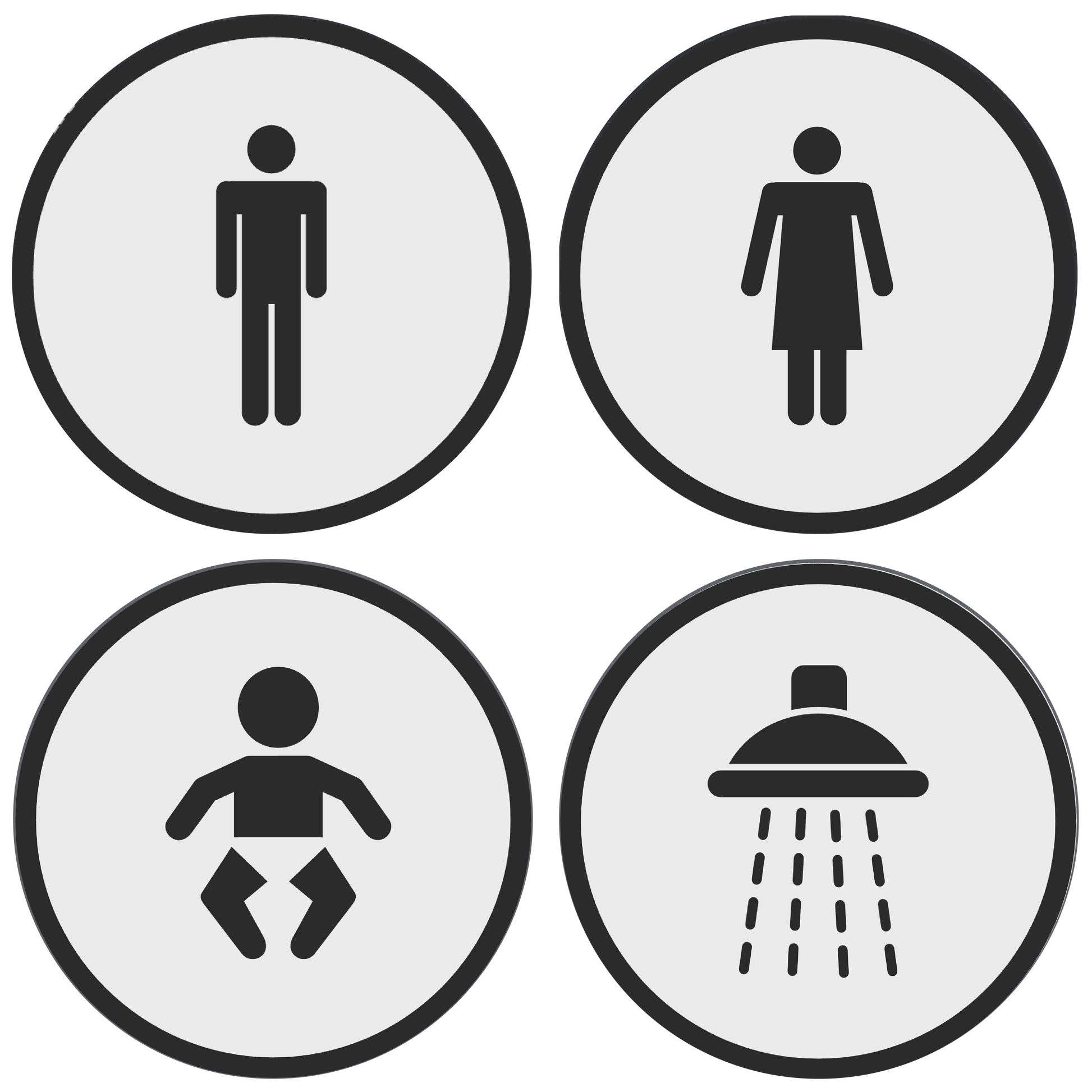 PLA toilet bordjes set 4x man vrouw baby douche Wit-Zwart 125mm