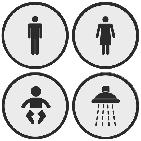 PLA toilet bordjes set 4x man vrouw baby douche Wit-Zwart 125mm