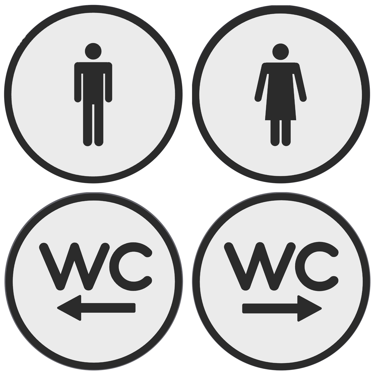 PLA toilet bordjes set 4x man vrouw WC pijl Wit-Zwart 125mm