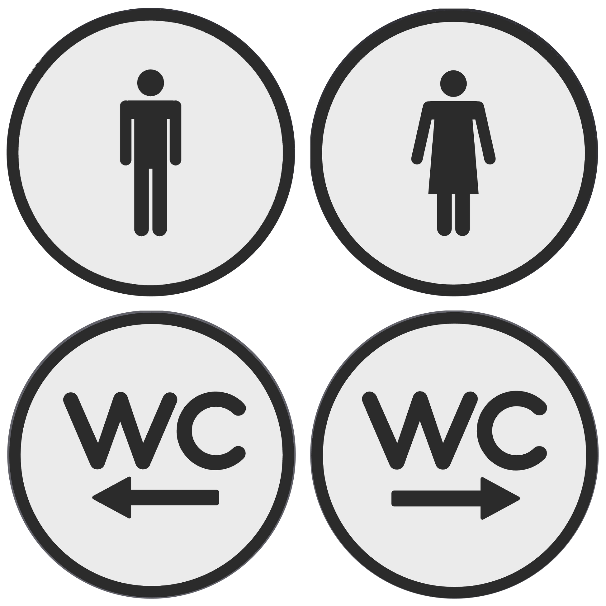 PLA toilet bordjes set 4x man vrouw WC pijl Wit-Zwart 125mm