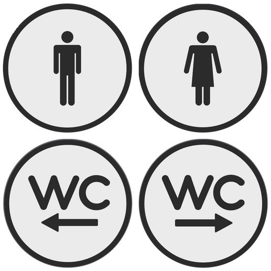 PLA toilet bordjes set 4x man vrouw WC pijl Wit-Zwart 125mm