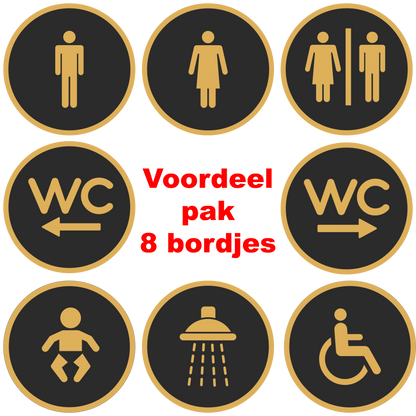 PLA toilet bordjes voordeel pack 8x Zwart-Goud overzicht