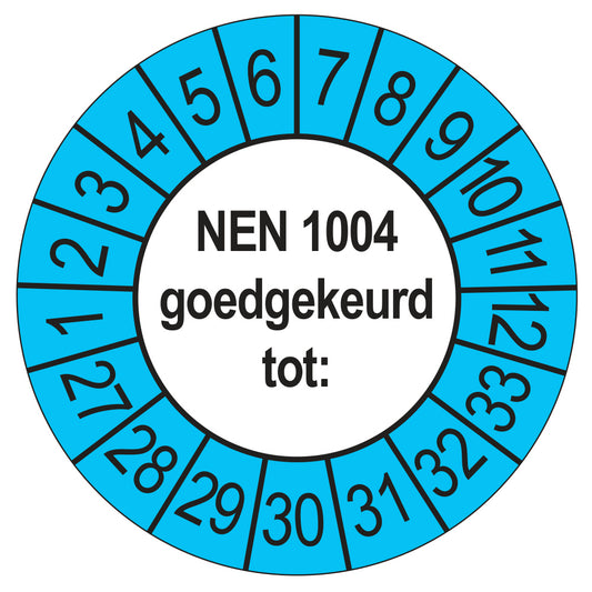 Keuringssticker NEN 1004 buiten blauw, Ø 35 mm