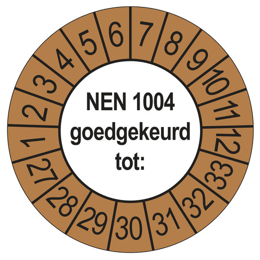 Keuringssticker NEN 1004 buiten bruin, Ø 35 mm