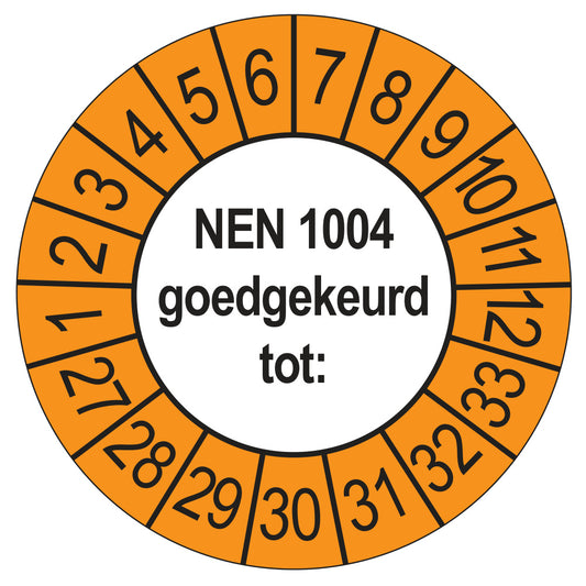 Keuringssticker NEN 1004 buiten oranje, Ø 35 mm