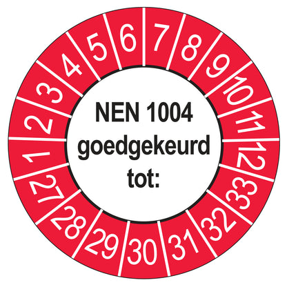 Keuringssticker NEN 1004 buiten rood, Ø 35 mm