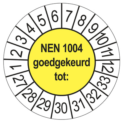 Keuringssticker NEN 1004 geel, Ø 35 mm