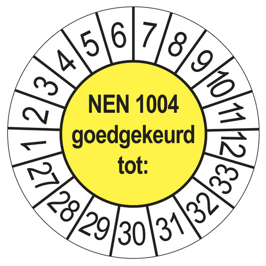 Keuringssticker NEN 1004 geel, Ø 35 mm