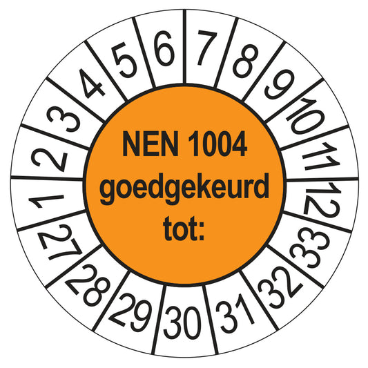 Keuringssticker NEN 1004 oranje, Ø 35 mm