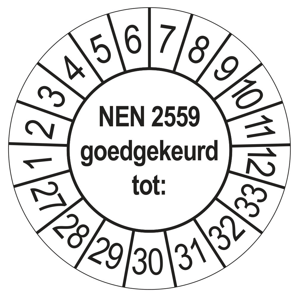Keuringssticker NEN 2559 goedgekeurd tot, wit, Ø 35 mm