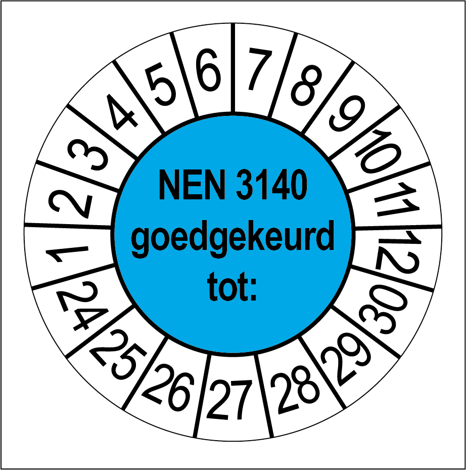 50 Keuringsstickers NEN 3140 Rond 35 mm jaartal 24/30 blauw
