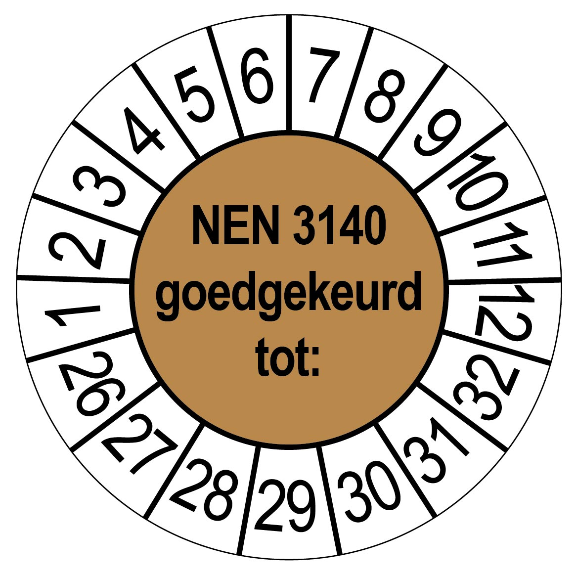 Keuringsstickers NEN 3140 Rond 35mm Bruin 50 stuks