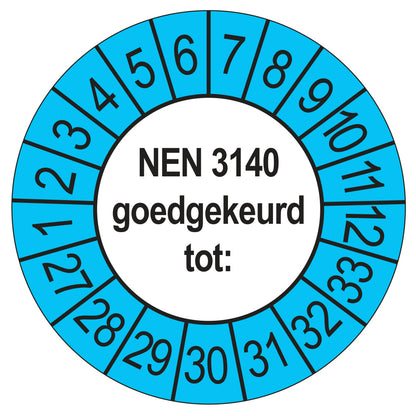 NEN 3140 keuringssticker buiten blauw 2027