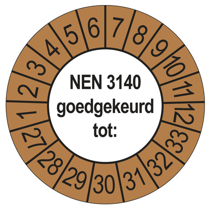 NEN 3140 keuringssticker buiten bruin 2027