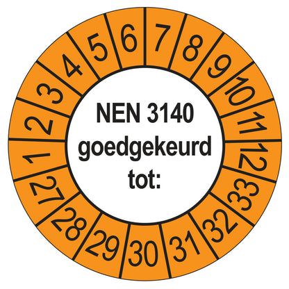NEN 3140 keuringssticker buiten oranje 2027