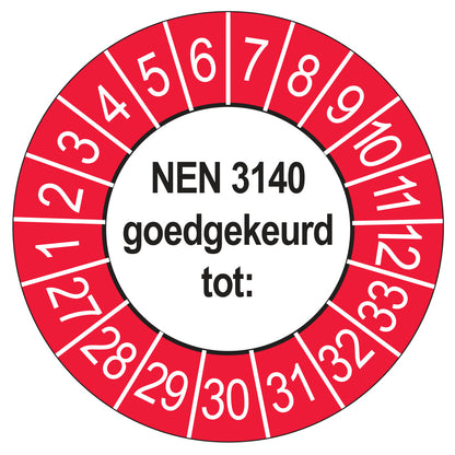 NEN 3140 keuringssticker buiten rood 2027