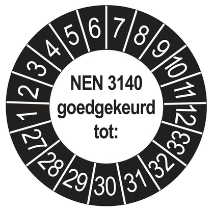 NEN 3140 keuringssticker buiten zwart 2027