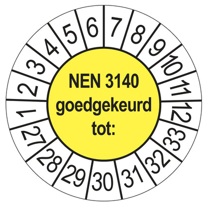 NEN 3140 keuringssticker geel 2027