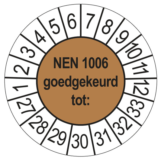 Keuringssticker NEN 1006 bruin, Ø 35 mm