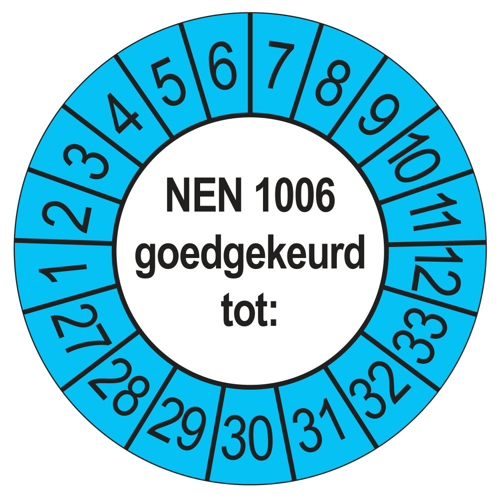 Keuringssticker NEN 1006 buiten blauw, Ø 35 mm