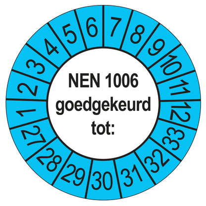 Keuringssticker NEN 1006 buiten blauw, Ø 35 mm