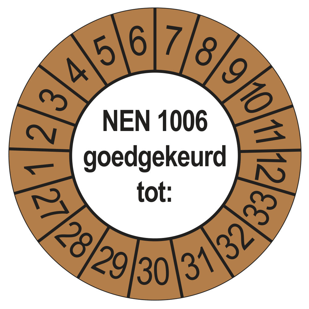 Keuringssticker NEN 1006 buiten bruin, Ø 35 mm