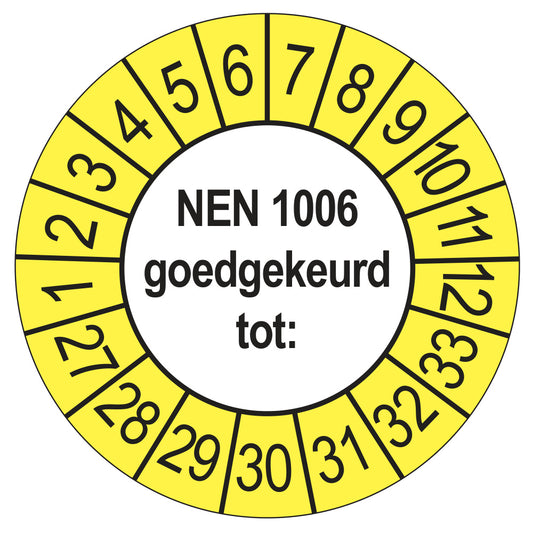 Keuringssticker NEN 1006 buiten geel, Ø 35 mm
