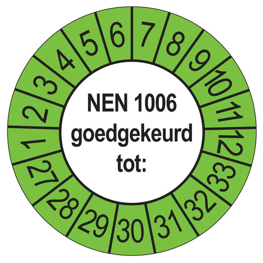Keuringssticker NEN 1006 buiten groen, Ø 35 mm