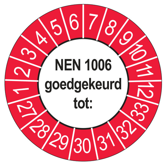 Keuringssticker NEN 1006 buiten rood, Ø 35 mm