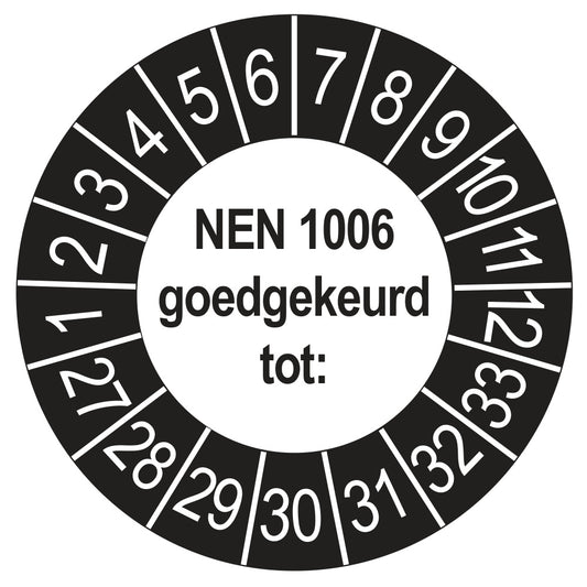 Keuringssticker NEN 1006 buiten zwart, Ø 35 mm