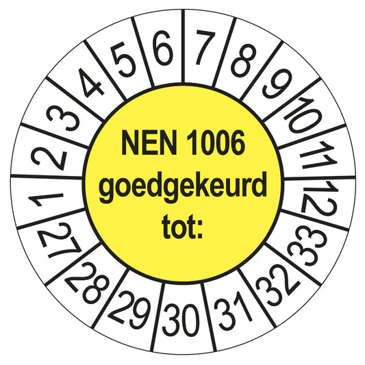 Keuringssticker NEN 1006 geel, Ø 35 mm
