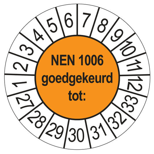 Keuringssticker NEN 1006 oranje, Ø 35 mm