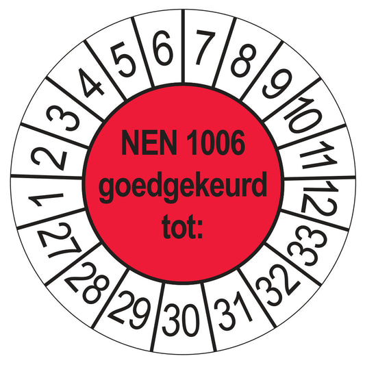 Keuringssticker NEN 1006 rood, Ø 35 mm