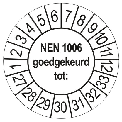 Keuringssticker NEN 1006 wit, Ø 35 mm