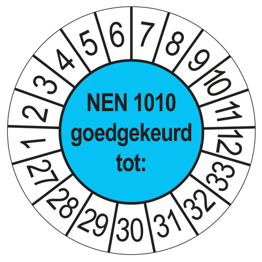 Keuringssticker NEN 1010 blauw, Ø 35 mm