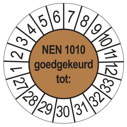 Keuringssticker NEN 1010 bruin, Ø 35 mm