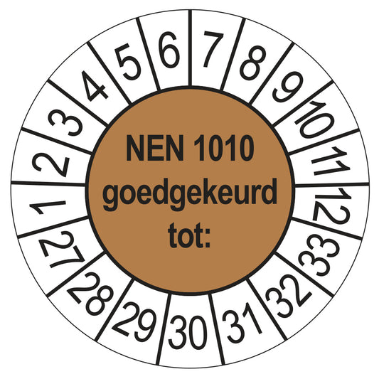 Keuringssticker NEN 1010 bruin, Ø 35 mm