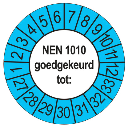 Keuringssticker NEN 1010 buiten blauw, Ø 35 mm