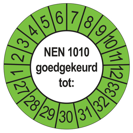 Keuringssticker NEN 1010 buiten groen, Ø 35 mm