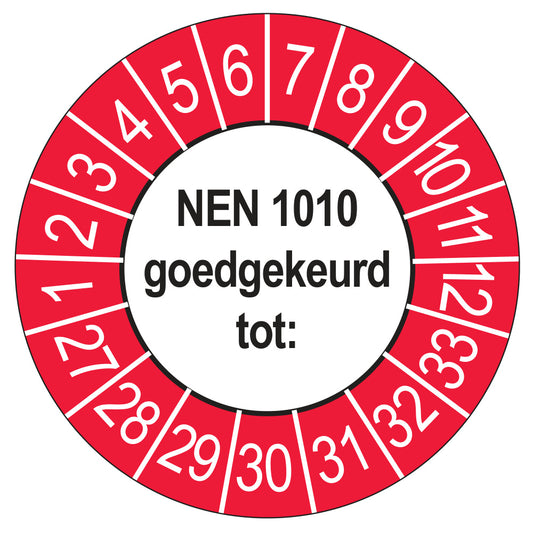 Keuringssticker NEN 1010 buiten rood, Ø 35 mm