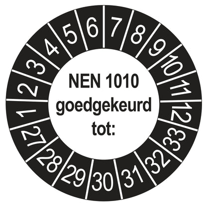 Keuringssticker NEN 1010 buiten zwart, Ø 35 mm