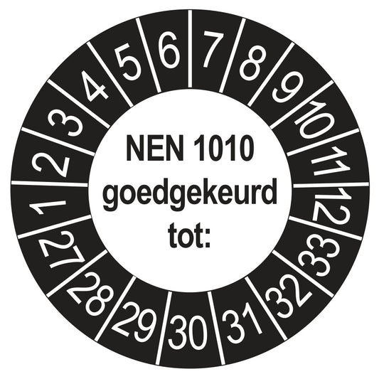 Keuringssticker NEN 1010 buiten zwart, Ø 35 mm