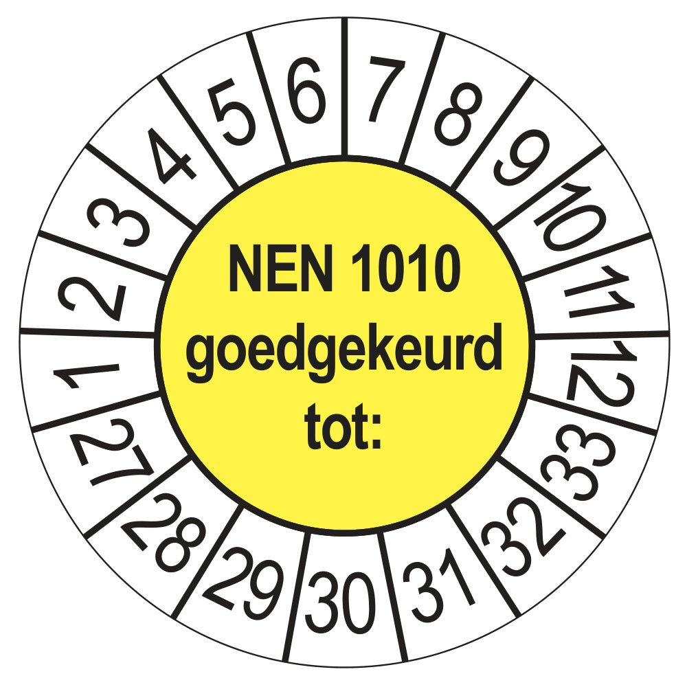 Keuringssticker NEN 1010 geel, Ø 35 mm