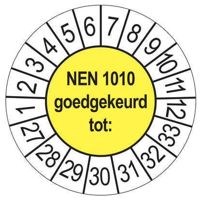 Keuringssticker NEN 1010 geel, Ø 35 mm