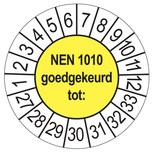 Keuringssticker NEN 1010 geel, Ø 35 mm