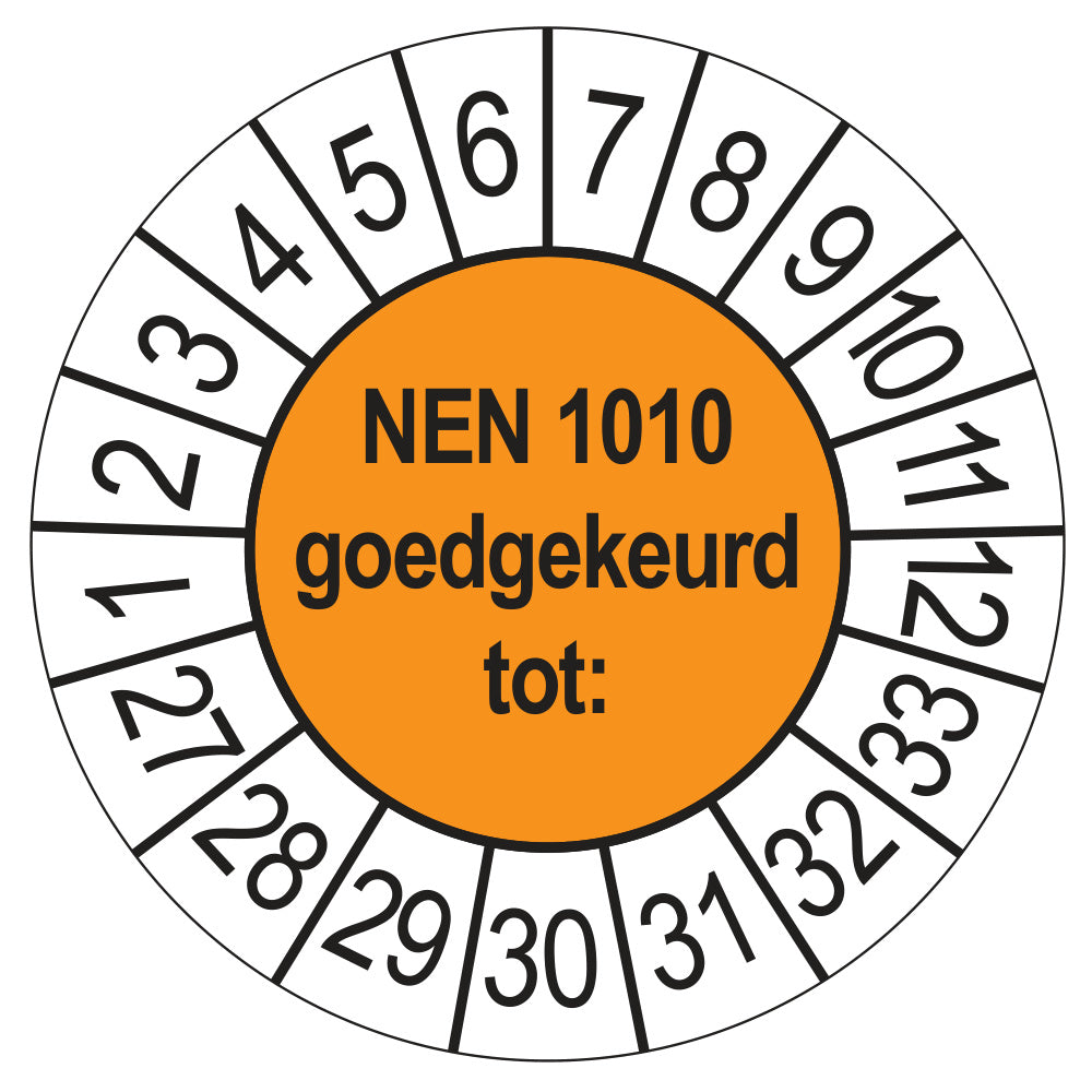 Keuringssticker NEN 1010 oranje, Ø 35 mm